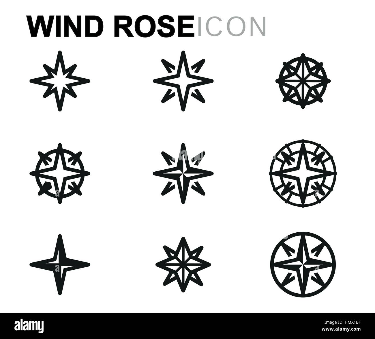 Vector line wind rose icons set on white background Stock Vector Image ...