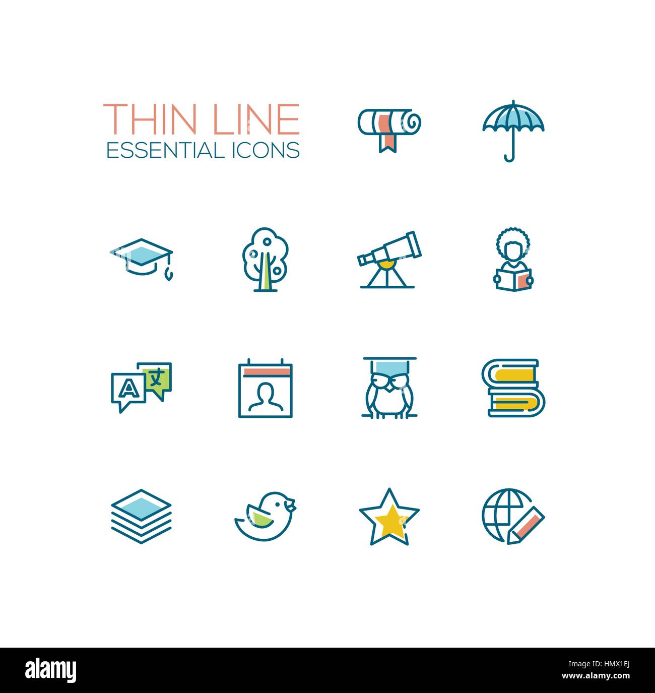 Education - Thin Single Line Icons Set Stock Vector