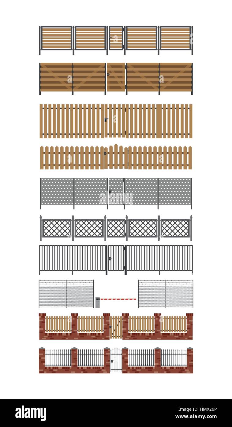 Fences and gates set. Stock Vector