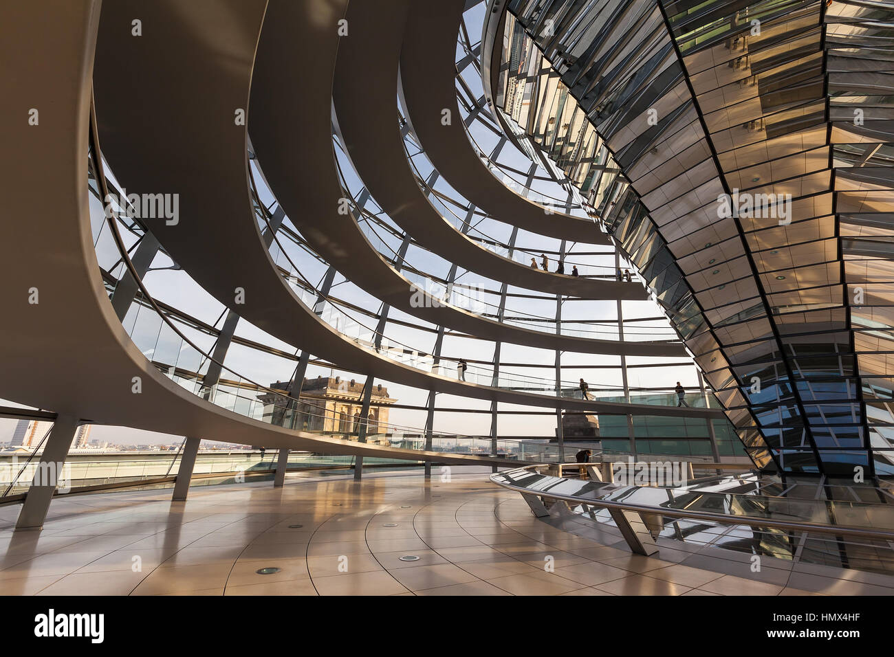 BERLIN, GERMANY - NOVEMBER 1, 2015: Wide angle view inside the glass dome on top of the Reichstag building. Stock Photo