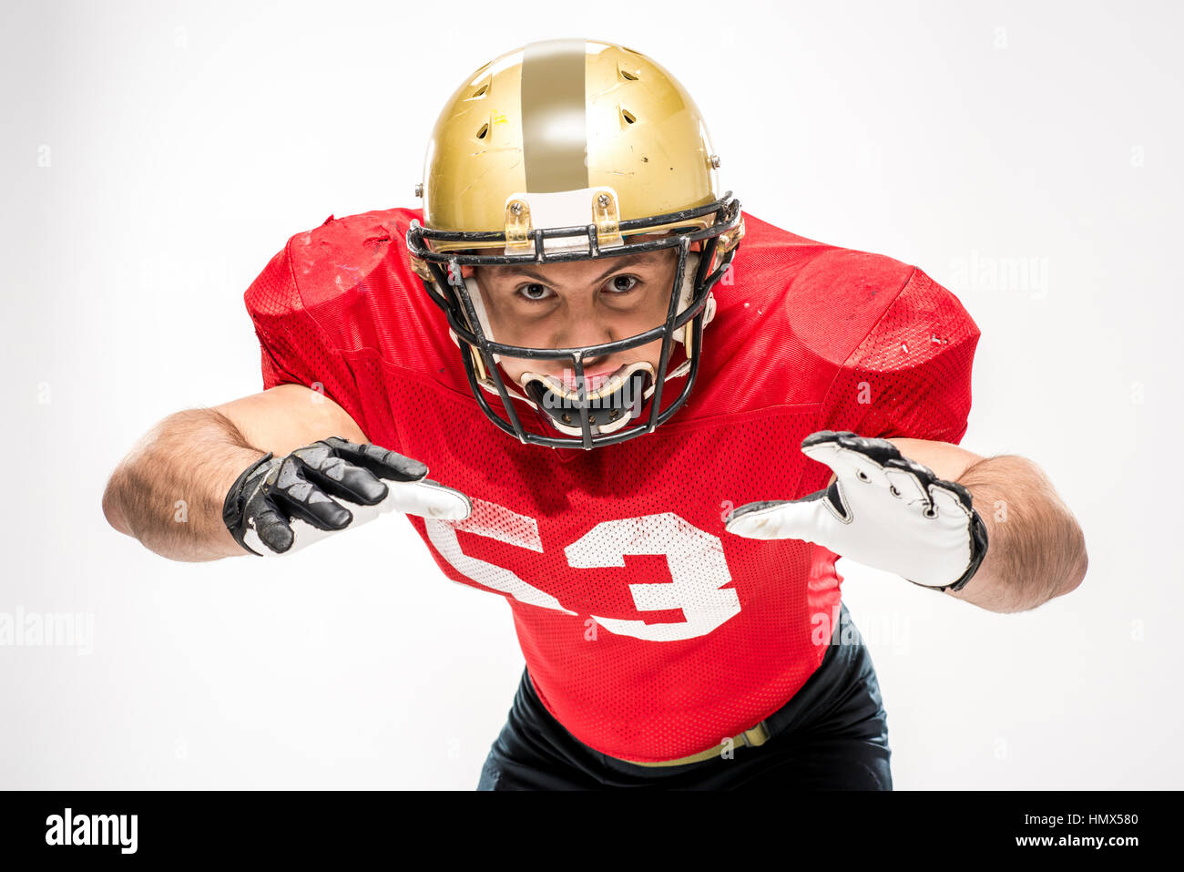 American football player in helmet Stock Photo