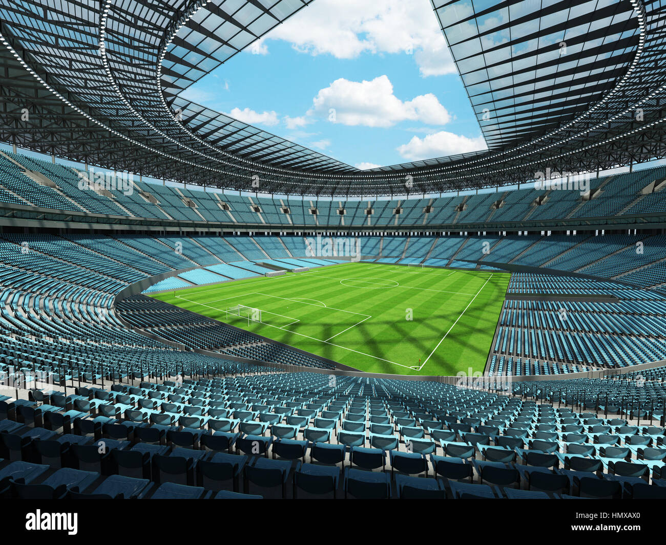 3D Render Of A Large Capacity Soccer - Football Stadium With An Open Roof  And Green Seats Stock Photo, Picture and Royalty Free Image. Image 68520114.