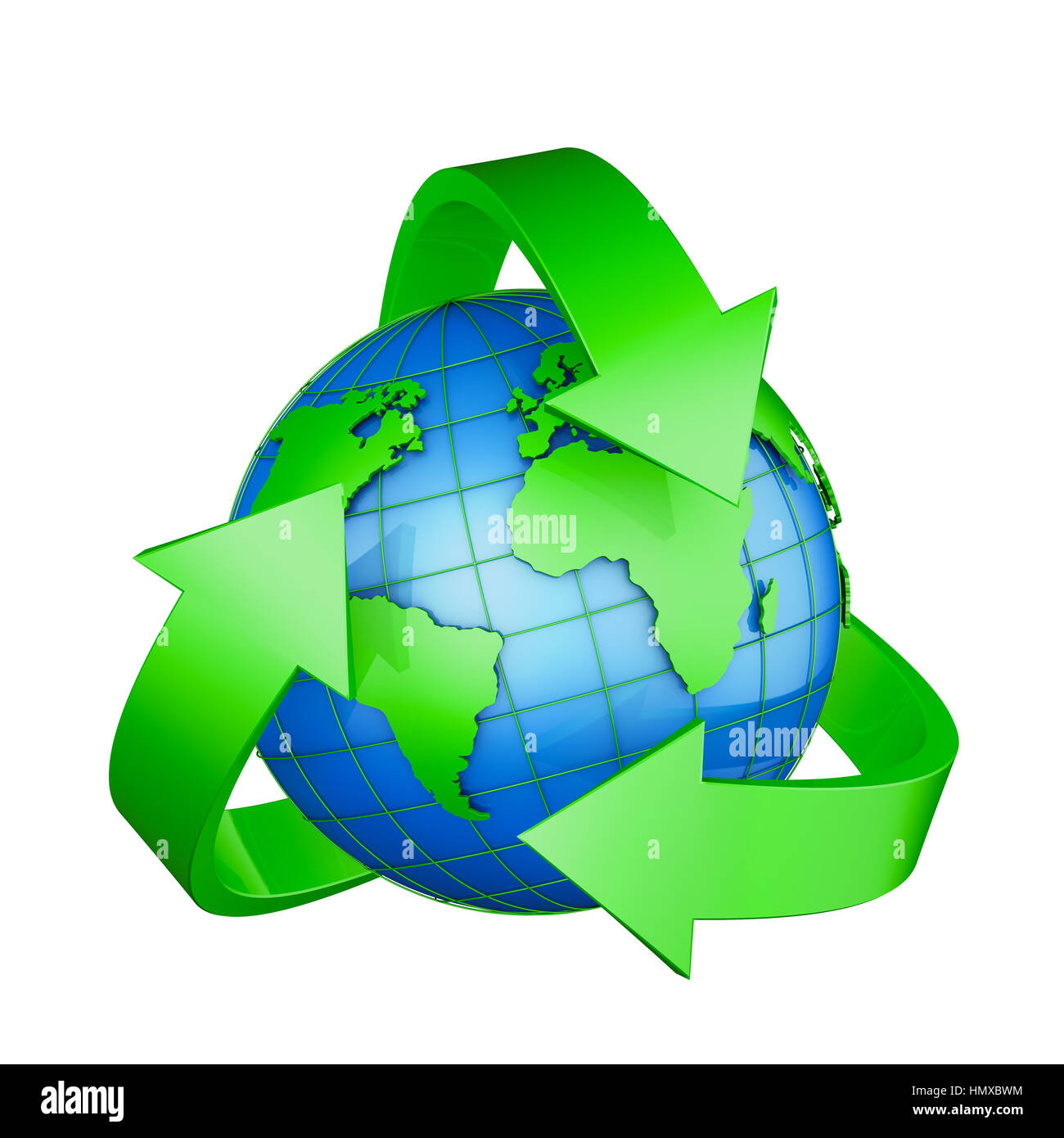 Recycling sign and a globe on a white background. 3D rendering Stock ...