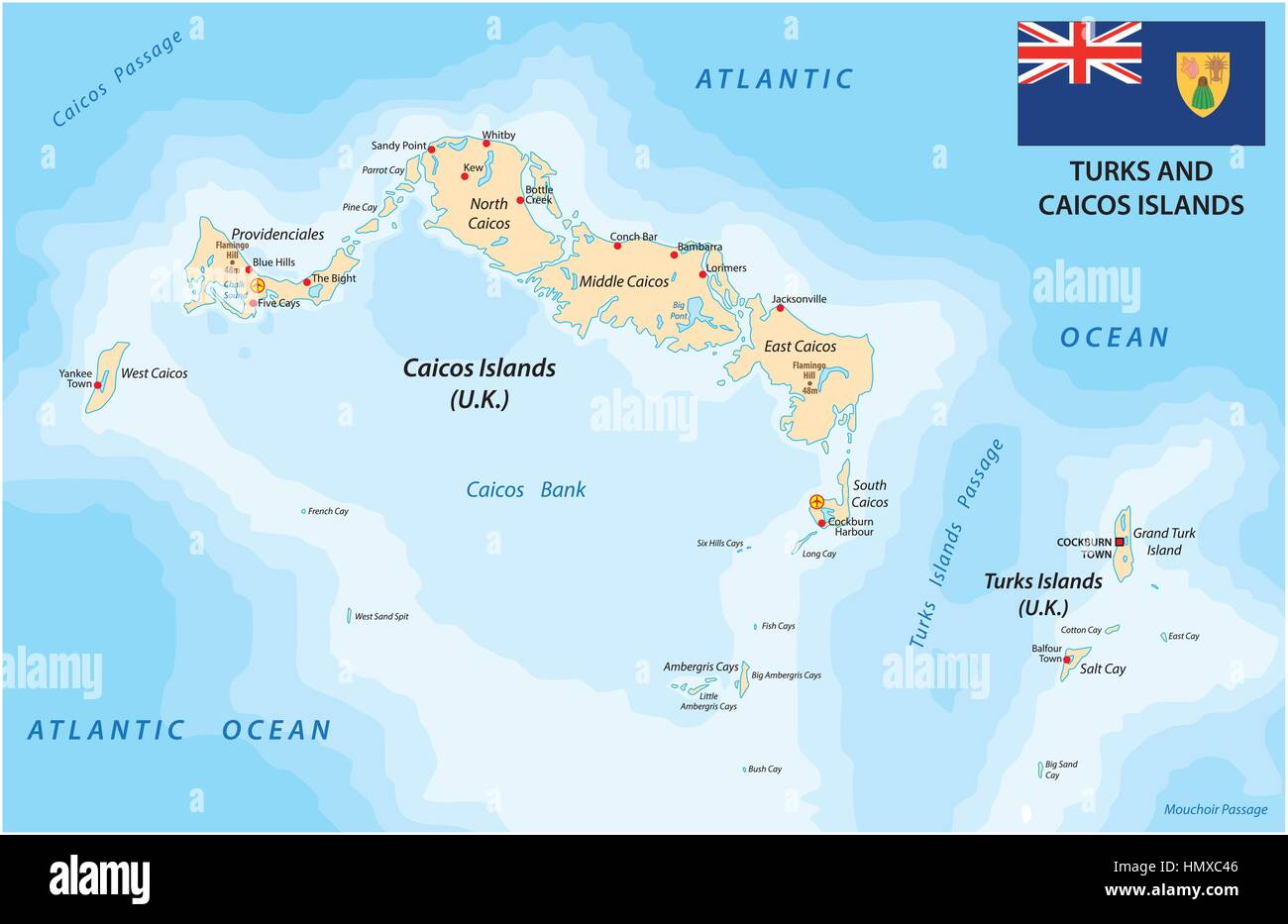 map of turks and caicos Turks And Caicos Islands Vector Map With Flag 2 Eps Stock Vector