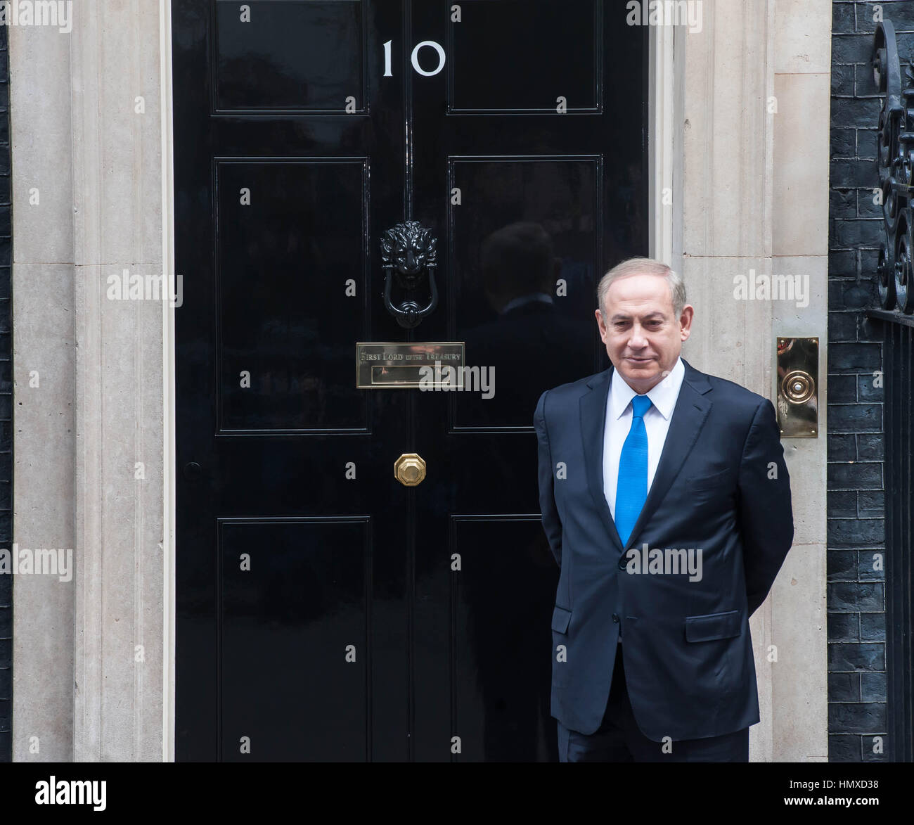 London, UK. 6th February 2017. The Israeli Prime Minister Benjamin Netanyahu is greeted by British Prime Minister Theresa May to Downing Street. Netanyahu’s visit comes amid tensions between UK and EU over Israel. Credit: Michael Tubi/Alamy Live News Stock Photo