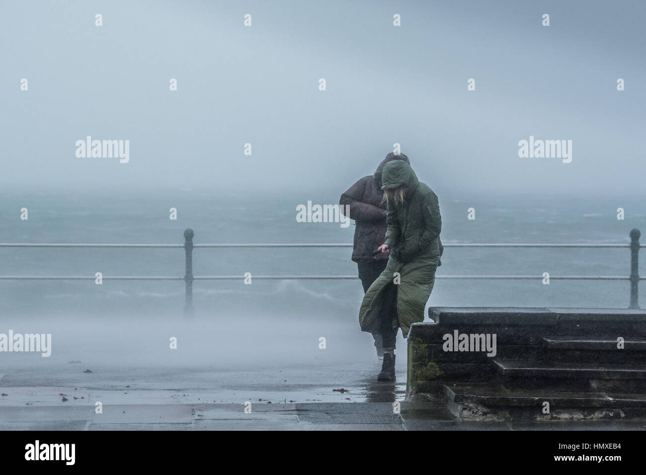 Penzance, Cornwall, UK. 6th Feb 2016. UK Weather. After last weeks storms, waves and strong wind return to Cornwall coastline. Seen here Penzance seafront. Credit: Simon Maycock/Alamy Live News Stock Photo