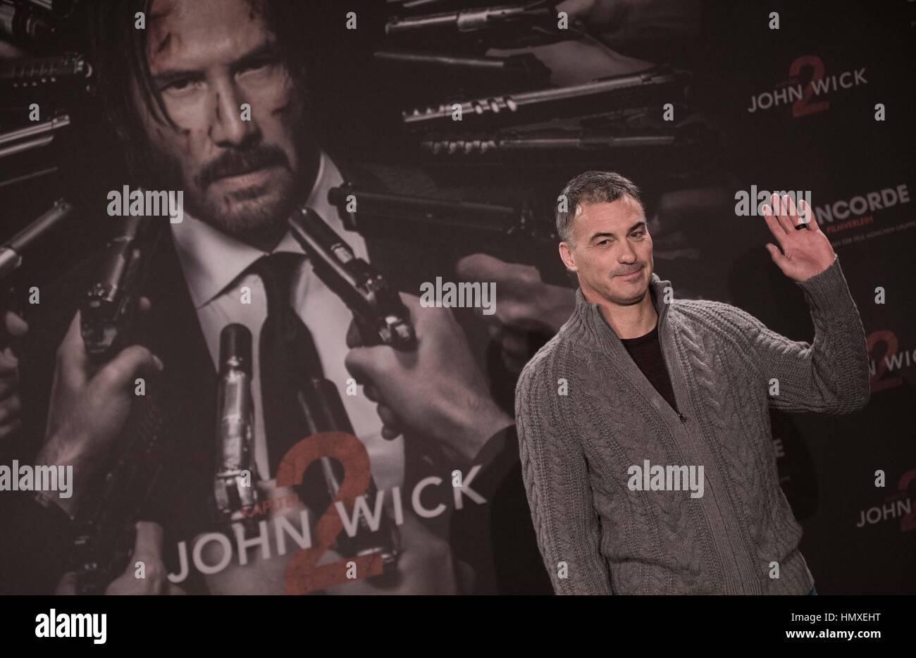 Berlin, Germany. 6th Feb, 2017. The director Chad Stahelski arrives to a photo call for the movie 'John Wick: Chapter 2' in Berlin, Germany, 6 February 2017. Keanu Reeves plays a killer who wishes for retirement in the action film. Photo: Jörg Carstensen/dpa/Alamy Live News Stock Photo