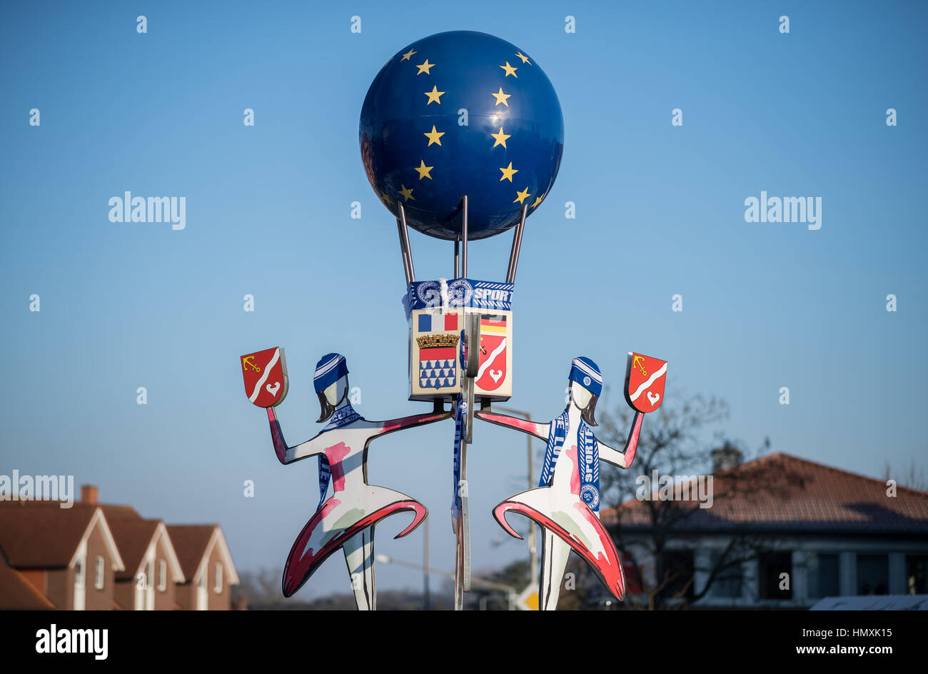 Lotte, Germany. 26th Jan, 2017. The center of a roundabout was decorated with emblems and the colours of the soccer club Sportfreunde Lotte in Lotte, Germany, 26 January 2017. Photo: Guido Kirchner/dpa/Alamy Live News Stock Photo