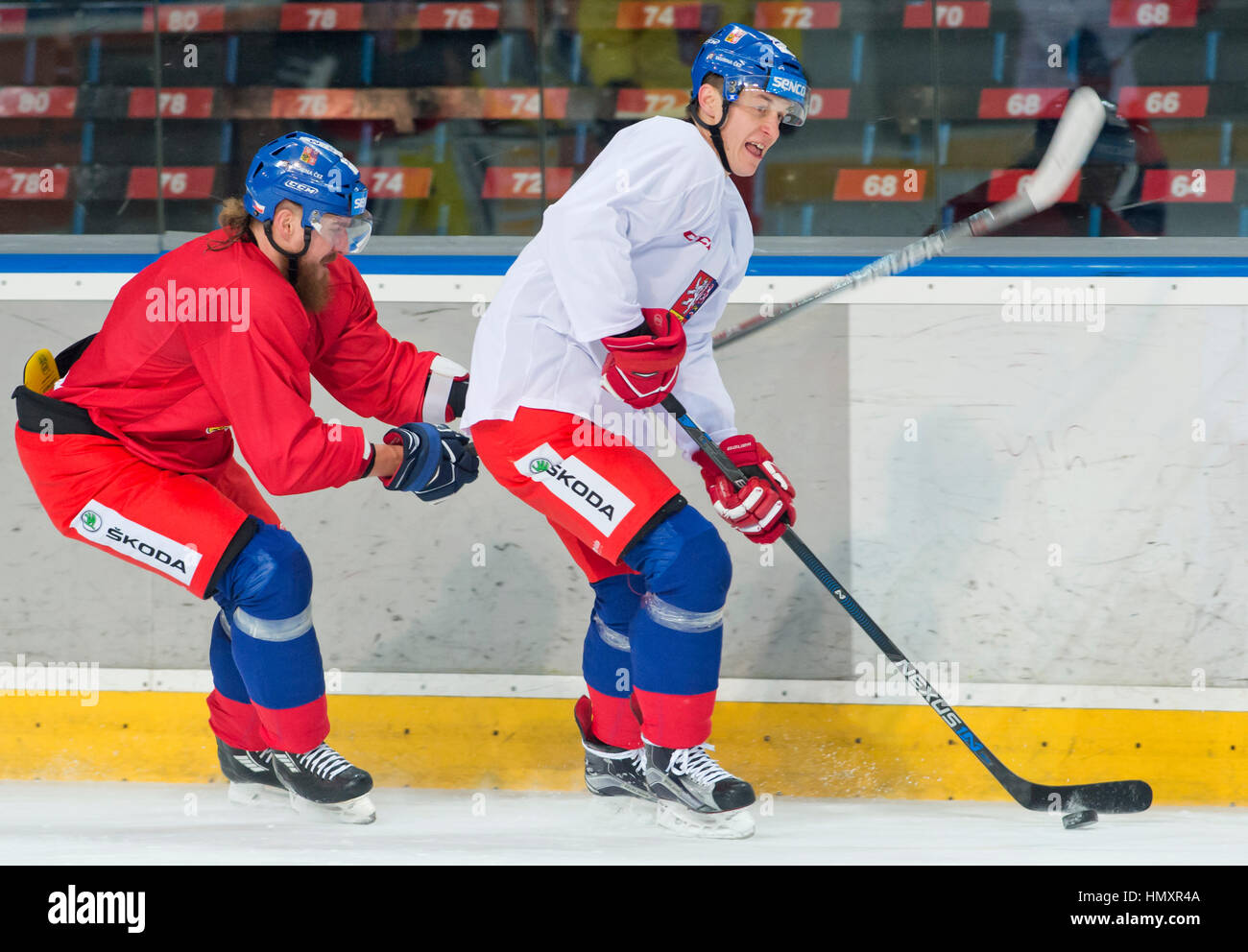 Prague, Czech Republic. 07th Feb, 2017. The Czech national ice-hockey team's players Lukas Kaspar and Lukas Radil in action during the training session prior to the February Sweden Games in Gothenburg in Prague, Czech Republic, February 7, 2017. Sweden Games, the third part of the European Hockey Tour (EHT) series, will take place on February 9-12. Credit: Vit Simanek/CTK Photo/Alamy Live News Stock Photo