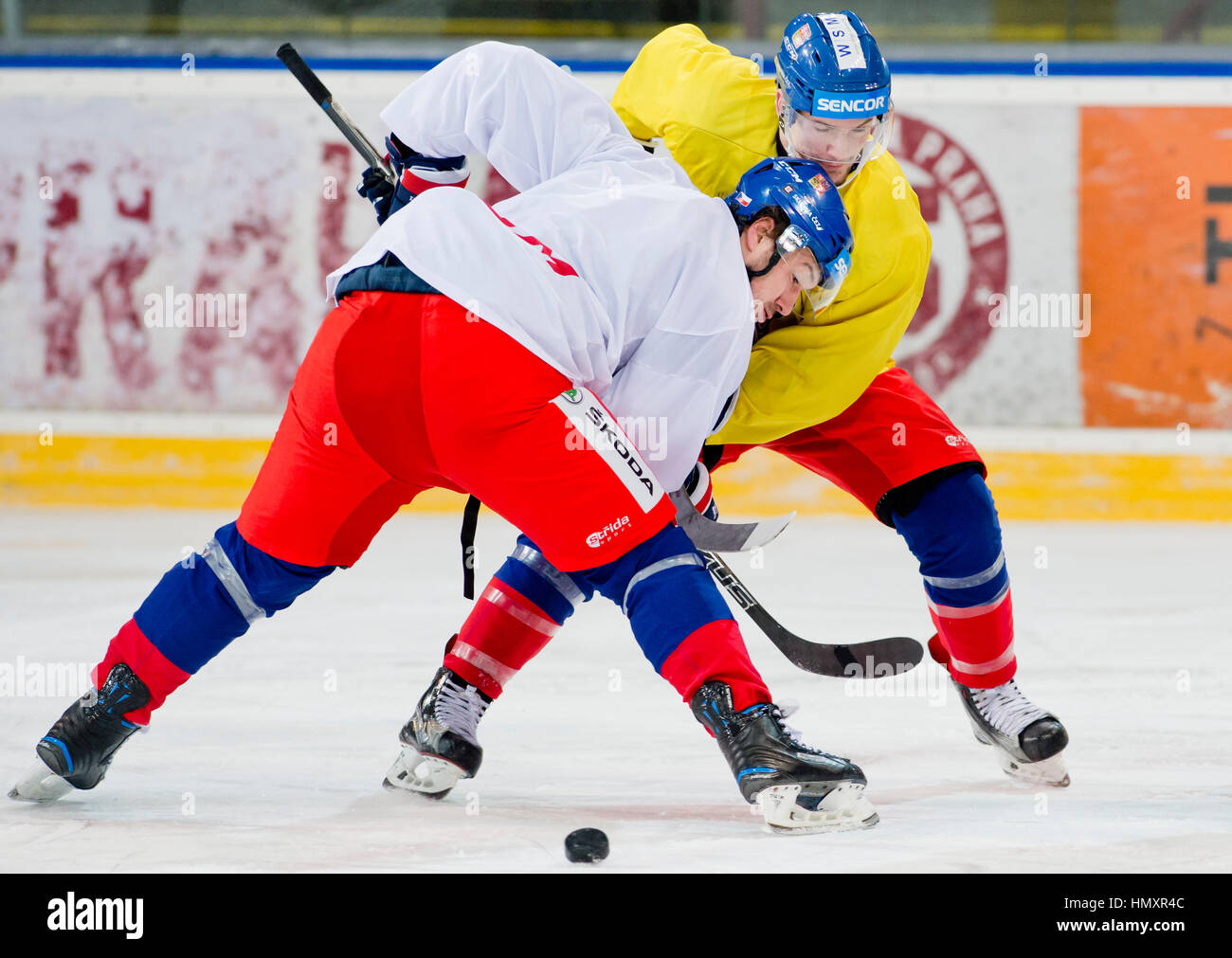 Prague, Czech Republic. 07th Feb, 2017. The Czech national ice-hockey team's players JAN KOVAR (left) and MICHAL BIRNER in action during the training session prior to the February Sweden Games in Gothenburg in Prague, Czech Republic, February 7, 2017. Sweden Games, the third part of the European Hockey Tour (EHT) series, will take place on February 9-12. Credit: Vit Simanek/CTK Photo/Alamy Live News Stock Photo