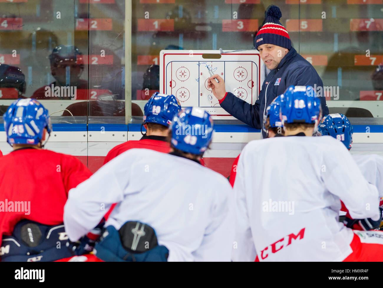 Prague, Czech Republic. 07th Feb, 2017. The Czech national ice-hockey team's coach Josef Jandac in action during the training session prior to the February Sweden Games in Gothenburg in Prague, Czech Republic, February 7, 2017. Sweden Games, the third part of the European Hockey Tour (EHT) series, will take place on February 9-12. Credit: Vit Simanek/CTK Photo/Alamy Live News Stock Photo