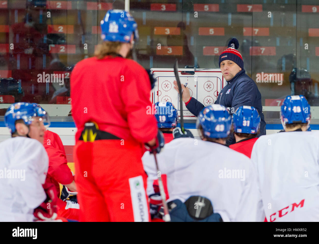 Prague, Czech Republic. 07th Feb, 2017. The Czech national ice-hockey team's coach Josef Jandac in action during the training session prior to the February Sweden Games in Gothenburg in Prague, Czech Republic, February 7, 2017. Sweden Games, the third part of the European Hockey Tour (EHT) series, will take place on February 9-12. Credit: Vit Simanek/CTK Photo/Alamy Live News Stock Photo