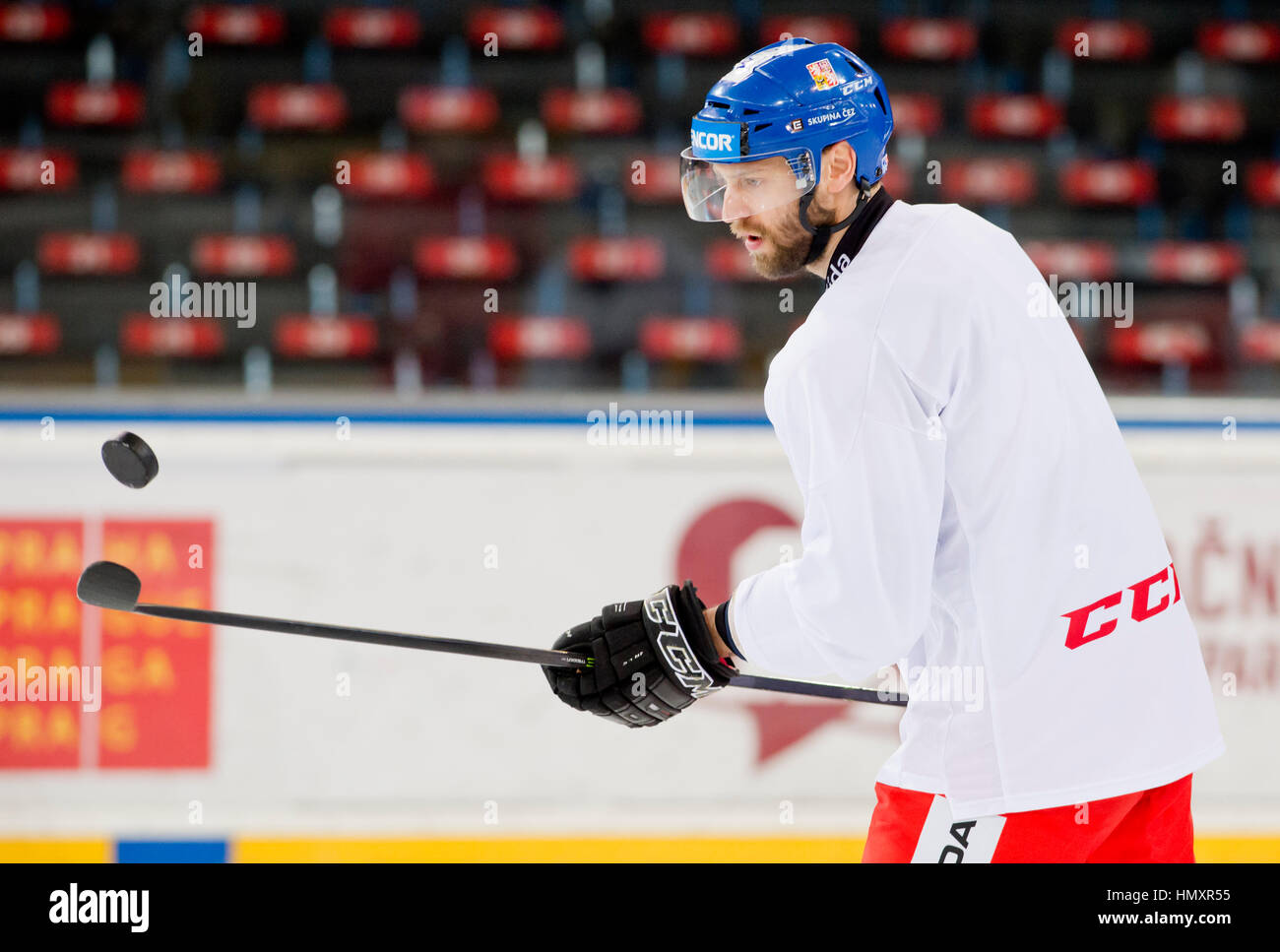 Prague, Czech Republic. 07th Feb, 2017. The Czech national ice-hockey team's player Vladimir Ruzicka in action during the training session prior to the February Sweden Games in Gothenburg in Prague, Czech Republic, February 7, 2017. Sweden Games, the third part of the European Hockey Tour (EHT) series, will take place on February 9-12. Credit: Vit Simanek/CTK Photo/Alamy Live News Stock Photo