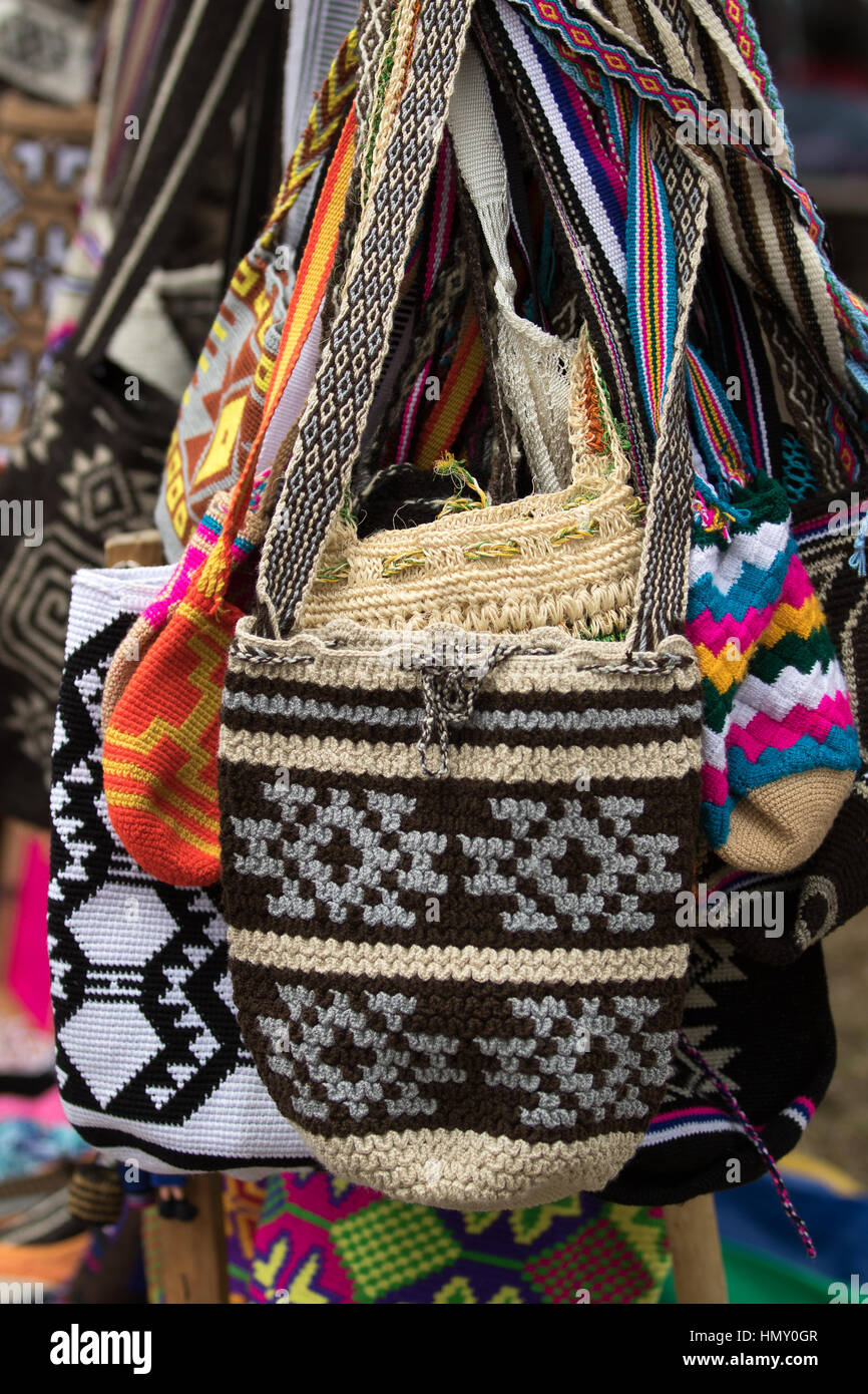 hand knitted Colombian bags in Silvia Stock Photo