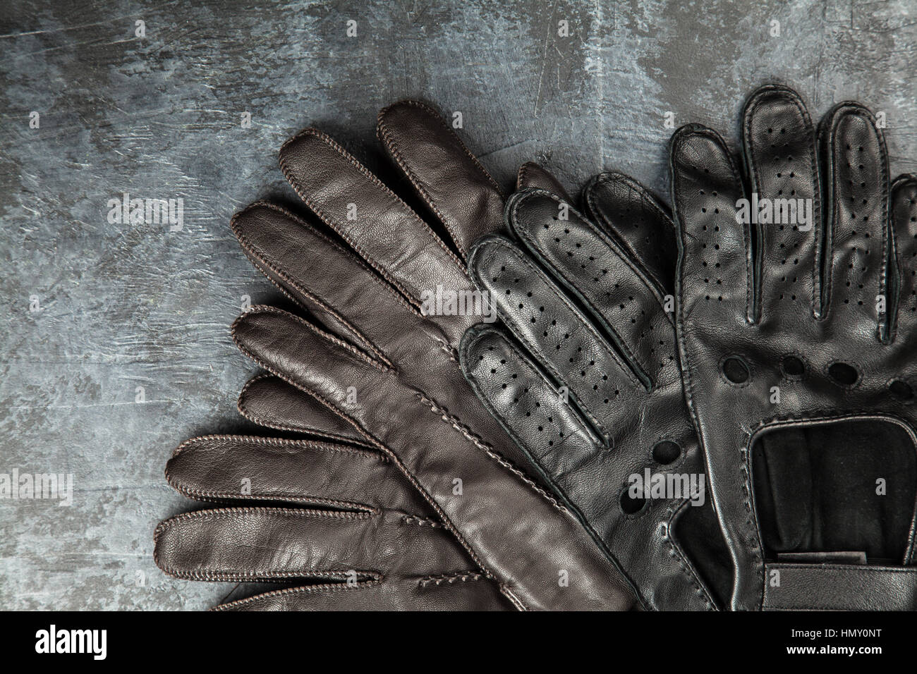 Two pairs of leather gloves Stock Photo