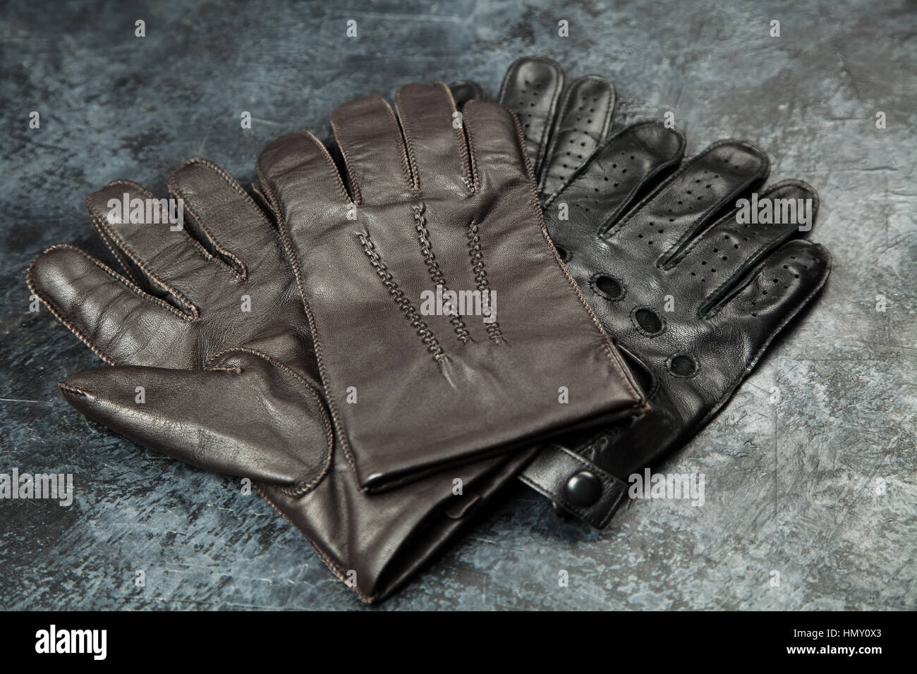 Two pairs of leather gloves Stock Photo