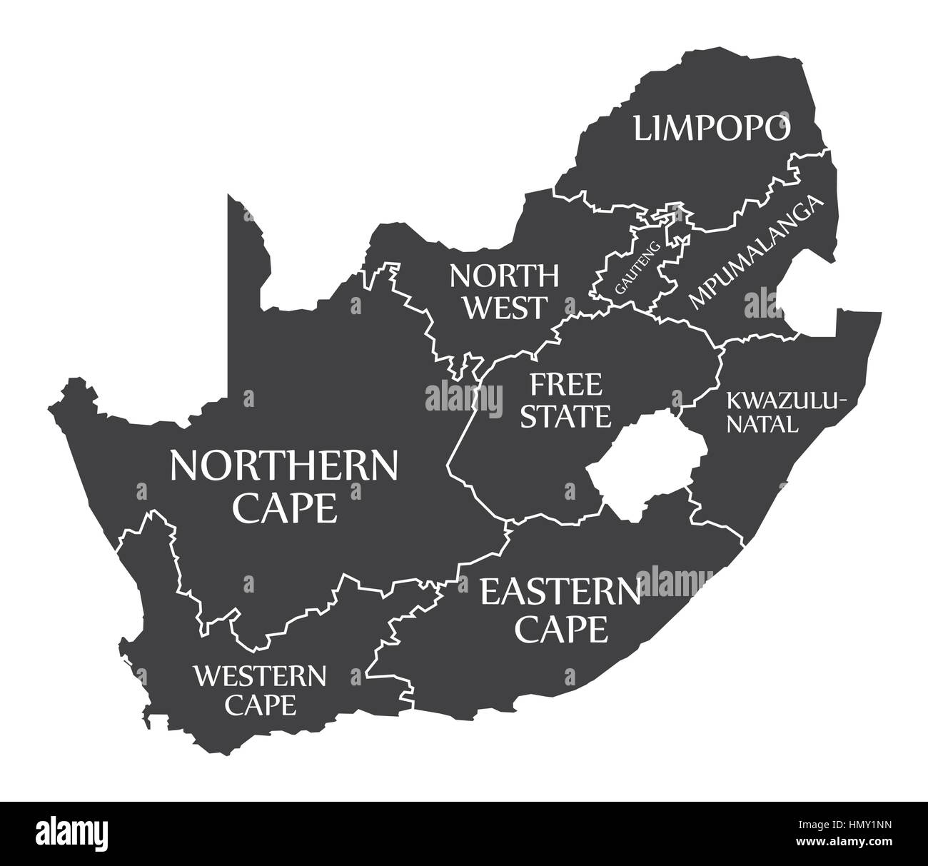 South Africa Map labelled black illustration Stock Vector