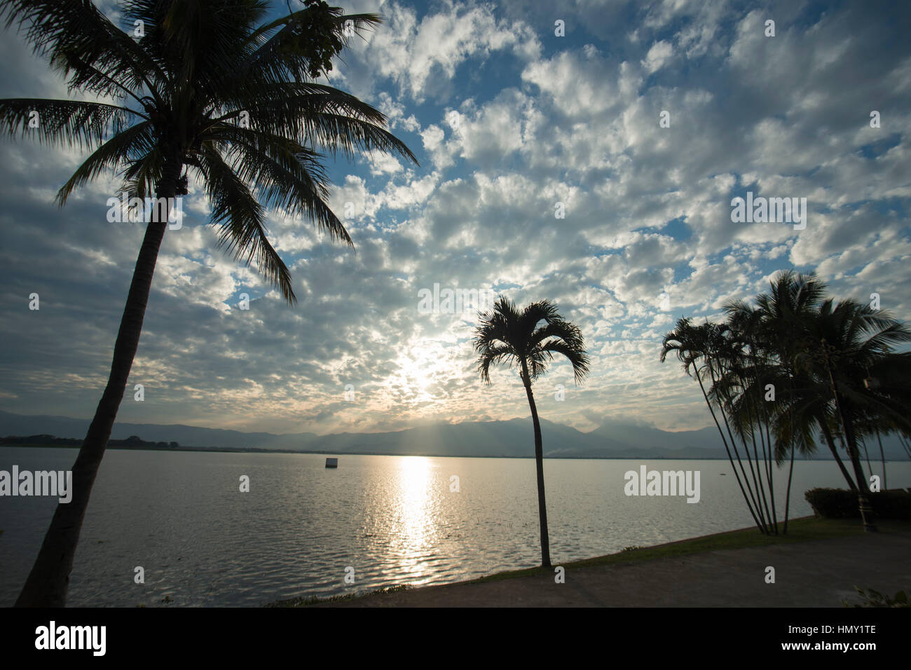 the landscape at the lake of Kwan Phayao in the city of Phayao in North Thailand. Stock Photo