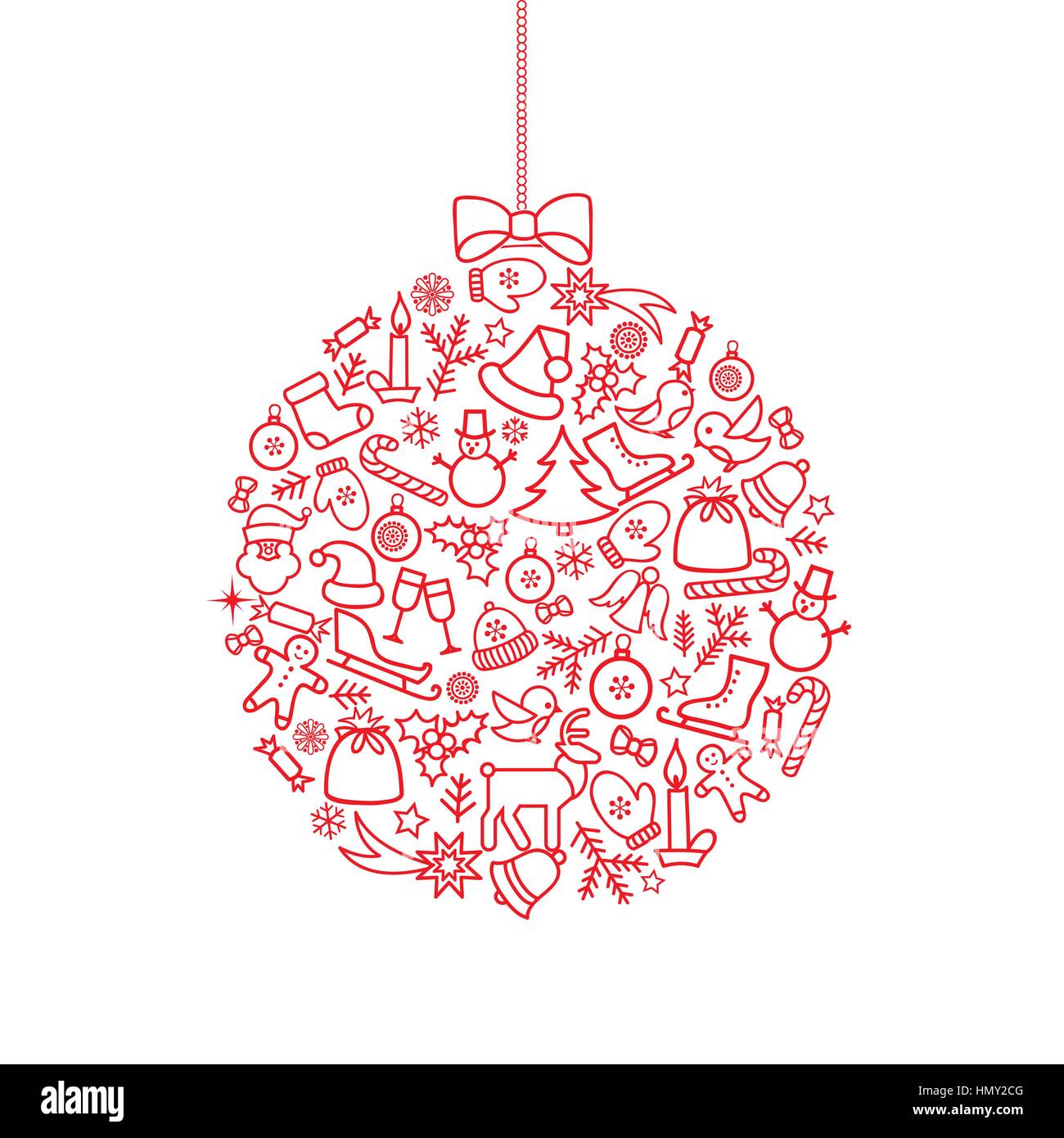 Christmas background Doodle Christmas holiday greeting card with ball made from chrismas icon design elements Merry Christmas and Happy New Year dec