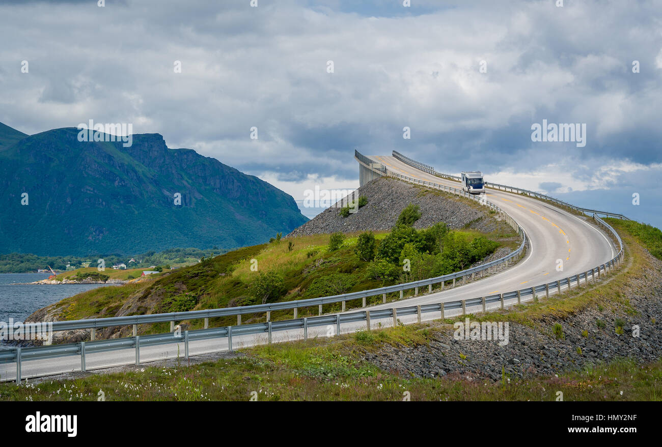 Scenic Atlantic Road curved bridge, Norway. Stock Photo