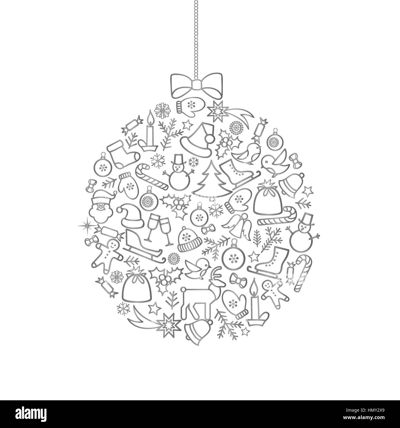 Christmas background with Ball Doodle Decor Elements Happy Winter Holiday Greeting card design with holiday