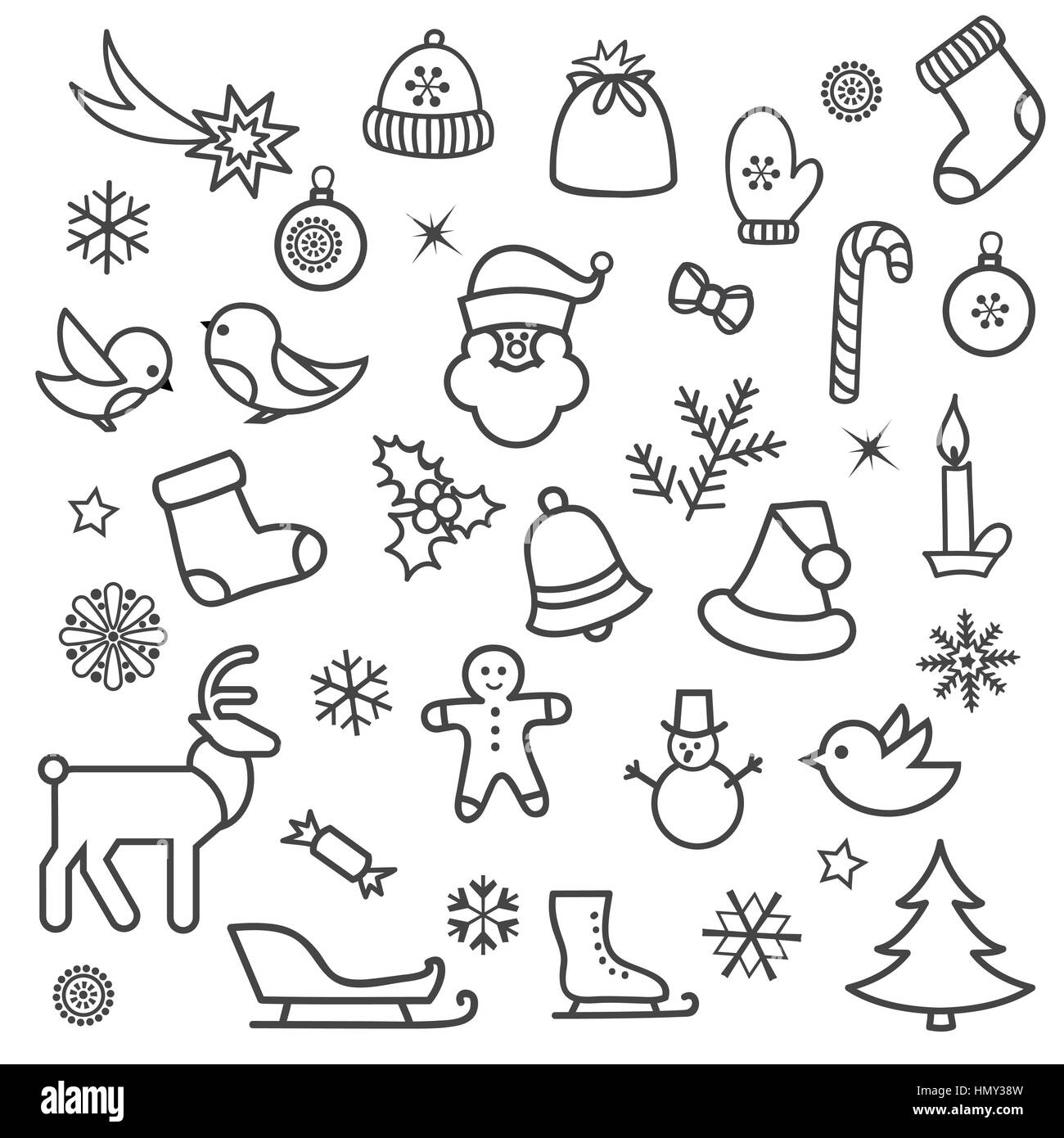Christmas icon set. Doodle winter holiday decorative design elements ...