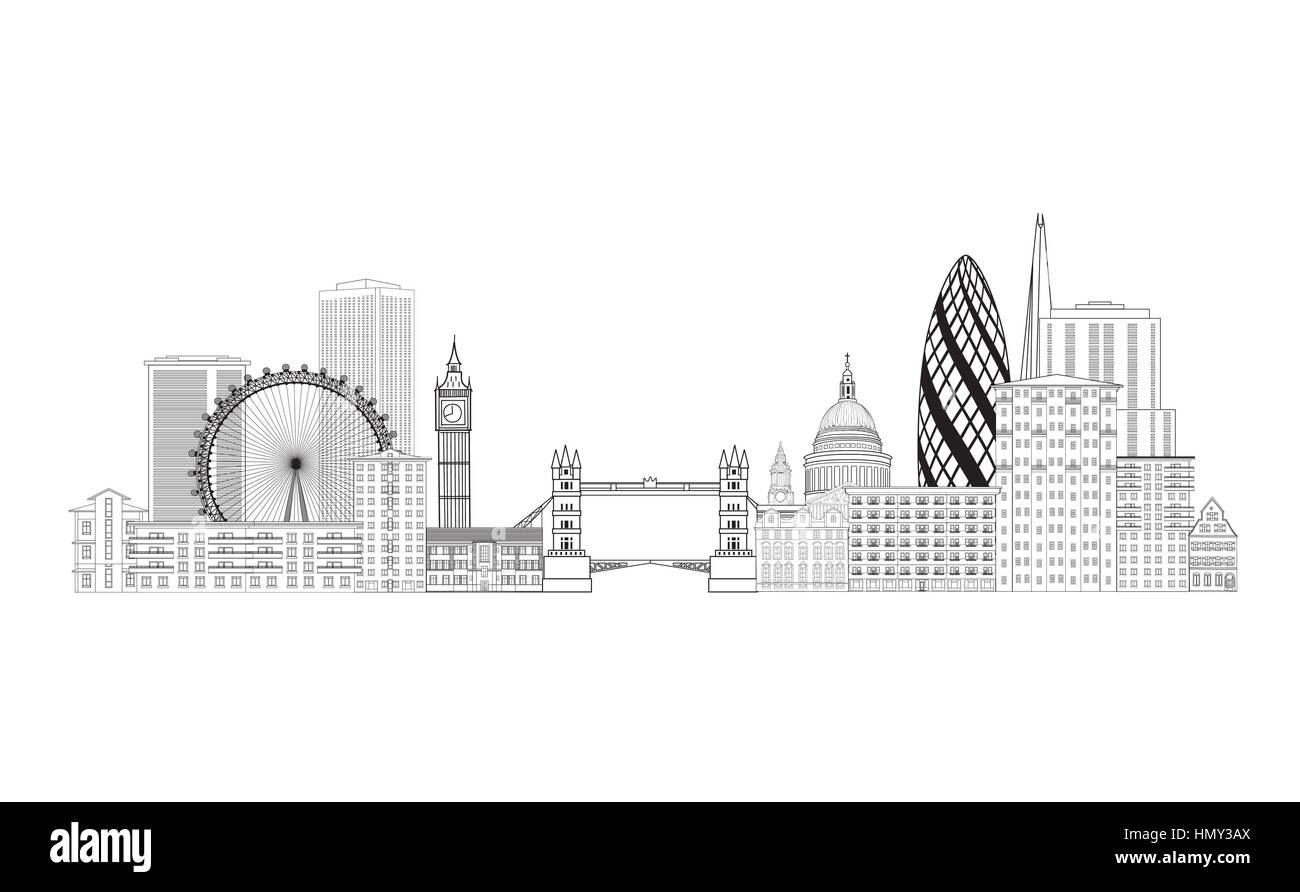 London skyline. London cityscape with famous landmarks and buildings ...