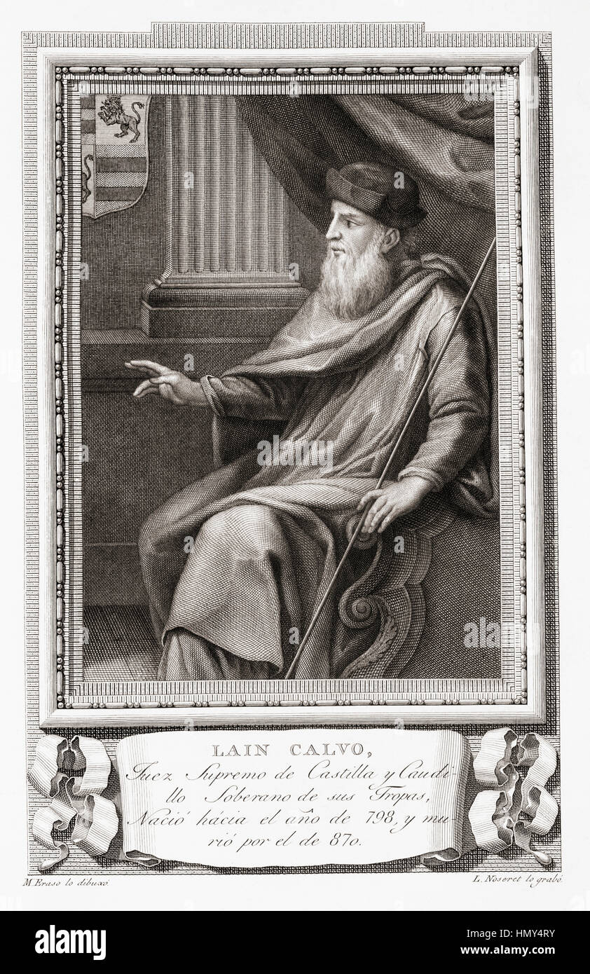 Laín Calvo, c.798 - c.870.  Spanish judge of Castile.  After an etching in Retratos de Los Españoles Ilustres, published Madrid, 1791 Stock Photo