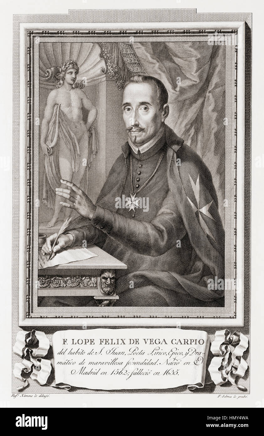 Félix Lope de Vega y Carpio, 1562 – 1635.  Spanish playwright, poet and novelist.  After an etching in Retratos de Los Españoles Ilustres, published Madrid, 1791 Stock Photo