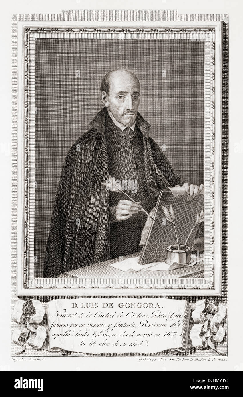 Luis de Góngora y Argote, 1561 – 1627. Spanish Baroque lyric poet.  After an etching in Retratos de Los Españoles Ilustres, published Madrid, 1791 Stock Photo