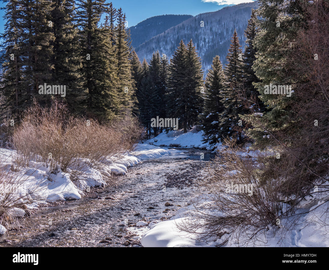 Gore Creek, Vail Village, winter, Vail Ski Resort, Vail, Colorado Stock ...