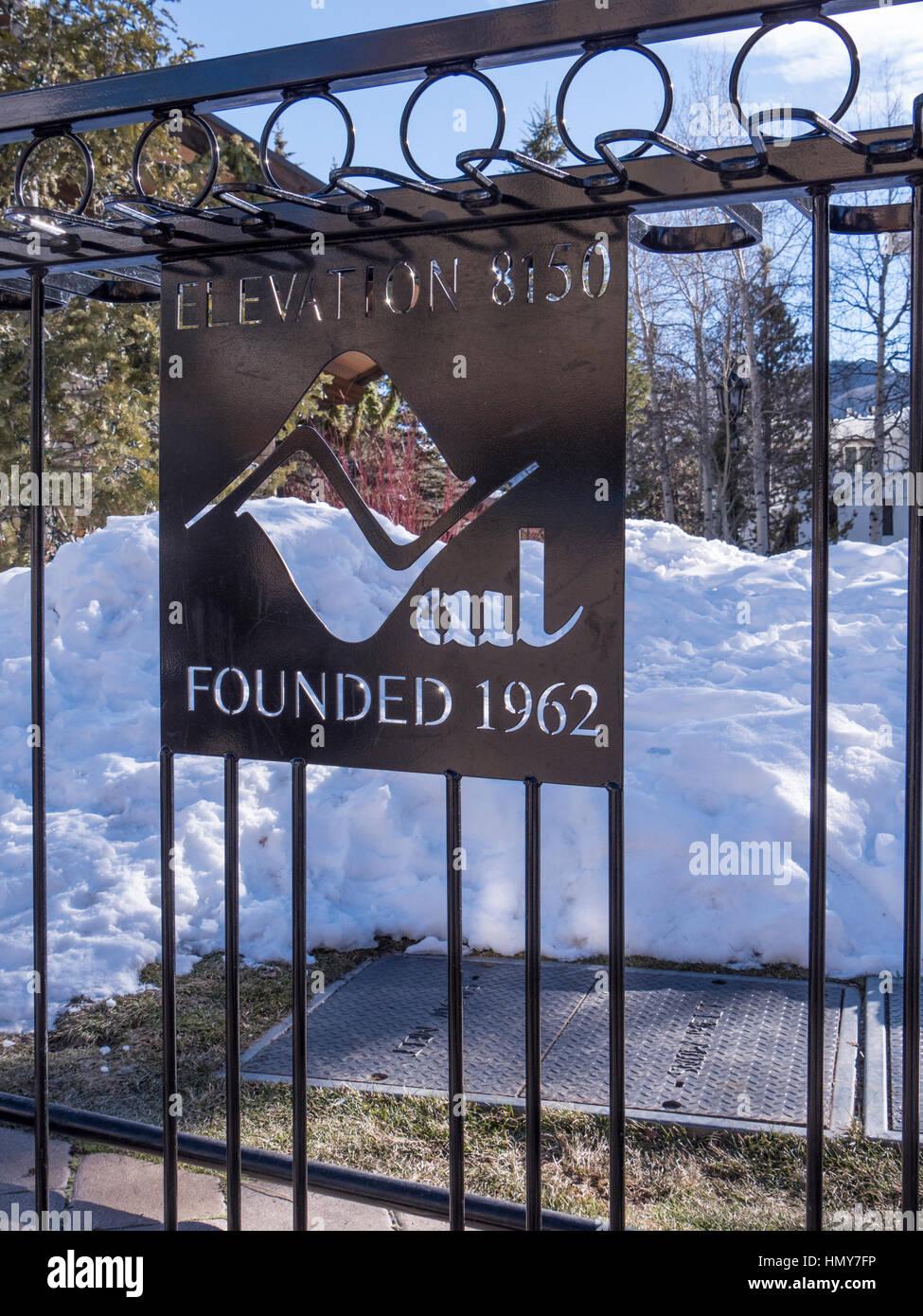 Vail logo, Lionshead, winter, Vail Ski Resort, Vail, Colorado Stock