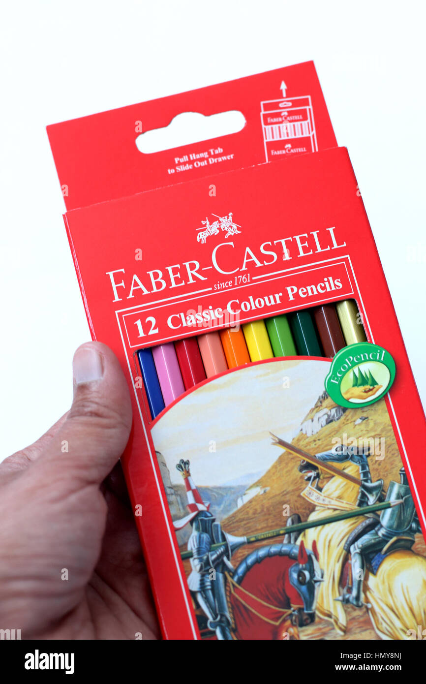 Faber Castell 12 Classic Colour Pencils isolated against white background Stock Photo