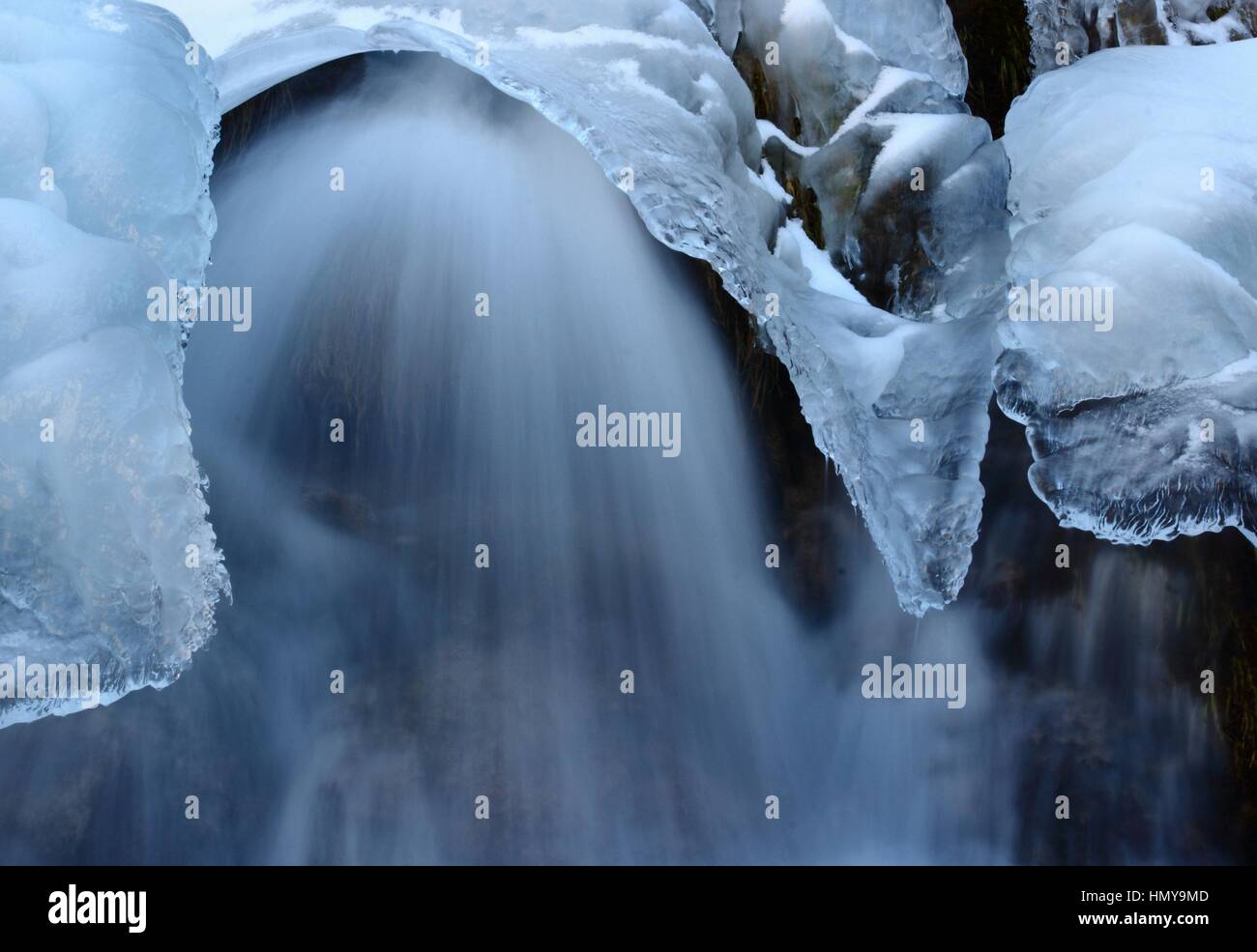 Frozen waterfall in Plitvice lakes in Croatia Stock Photo