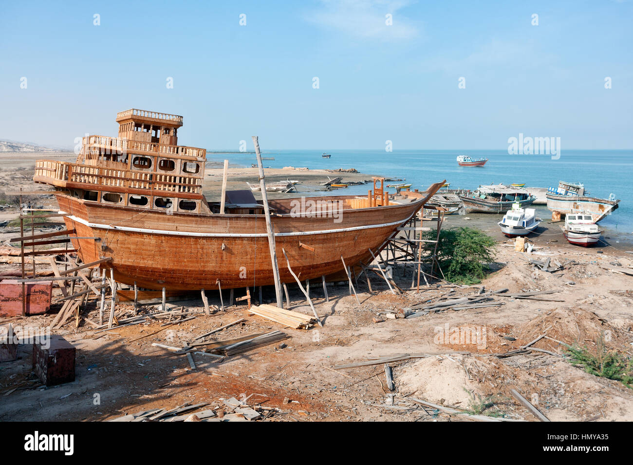 Traditional wooden cargo vessel at shipyard on Qeshm Island, Persian