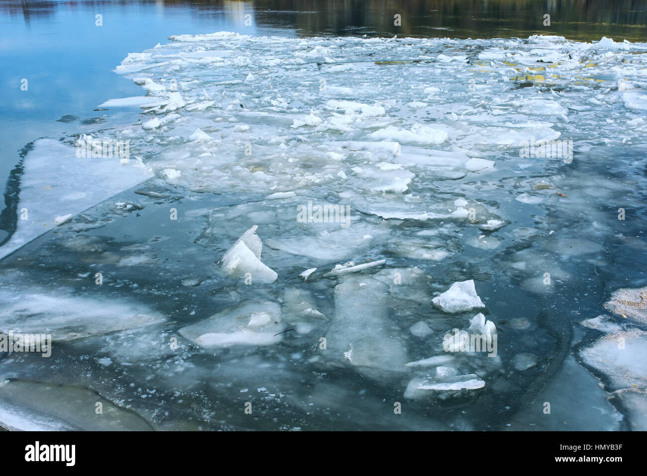Cracked ice floating on river water surface on cold winter day Stock Photo Alamy