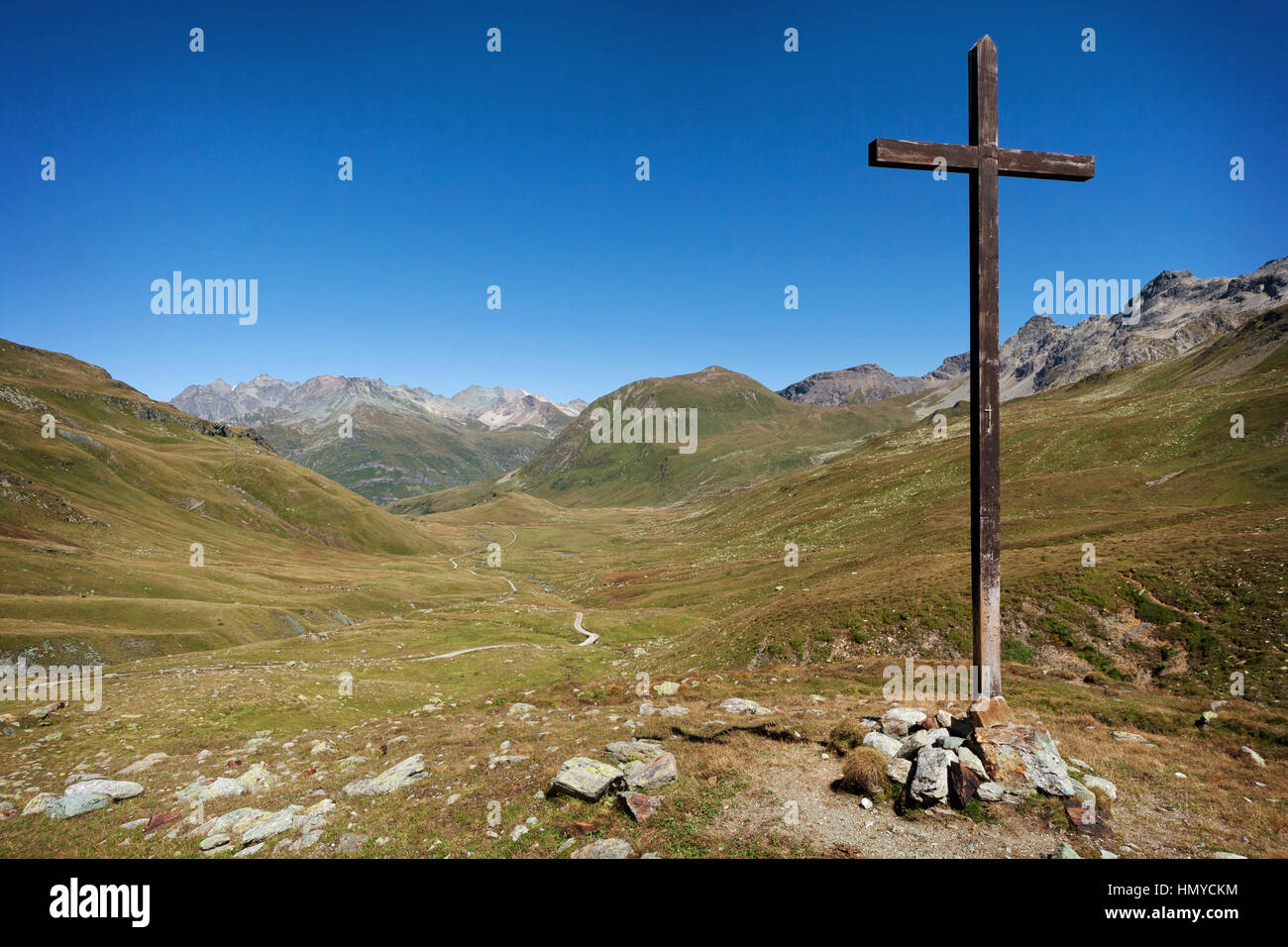 The journey of Saint Columbanus - Septimer pass and the Cross Stock Photo
