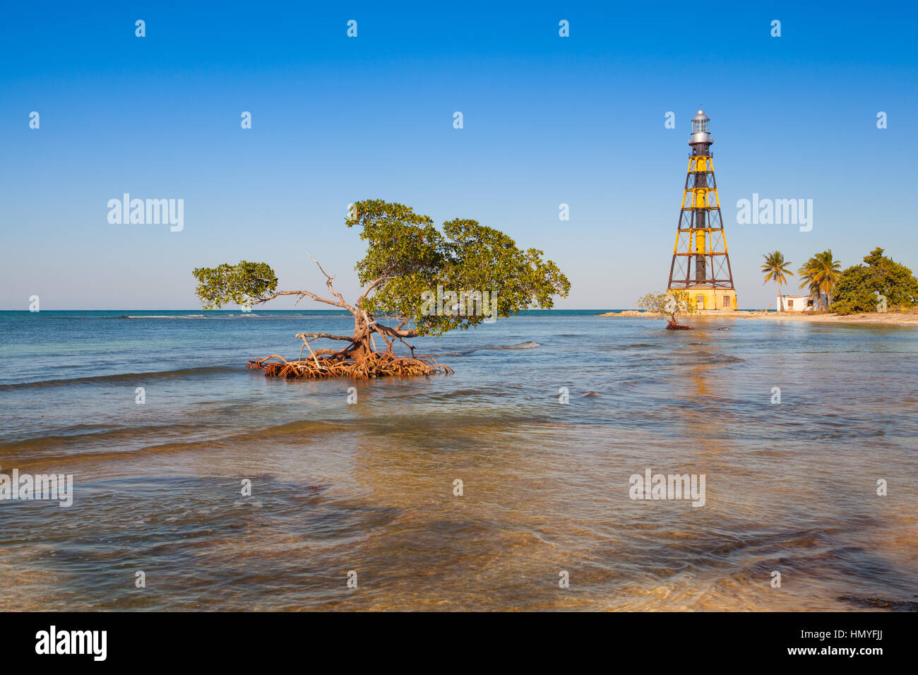 Lighthouse on the Cayo Jutias beach, Province Pinar del Rio, Cuba Stock Photo