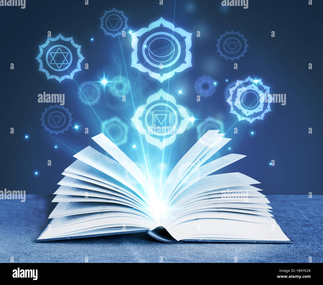 book with magic symbols Stock Photo