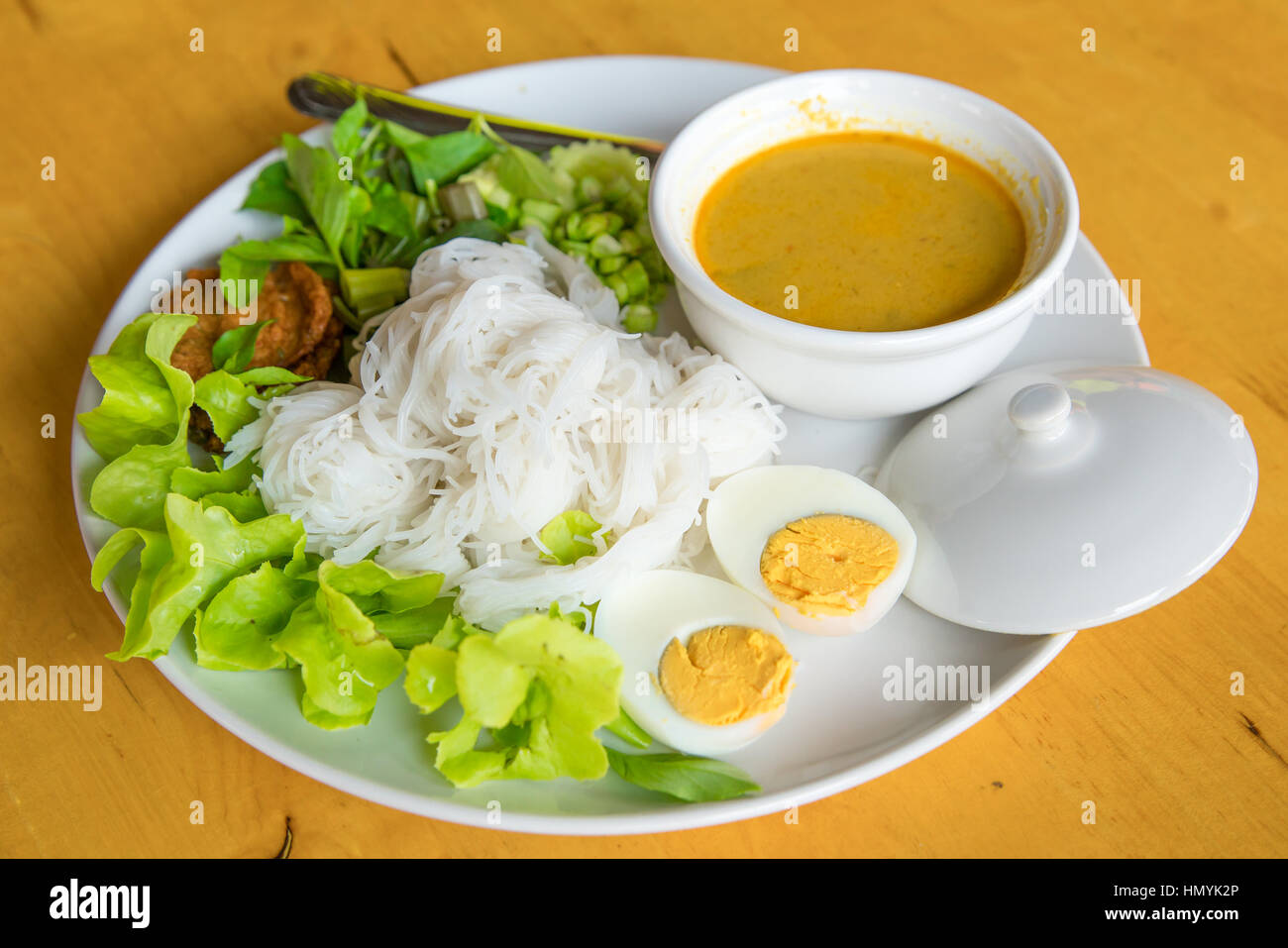 Thai rice noodles, Fermented Rice Flour Noodles, kanomjeen Stock Photo