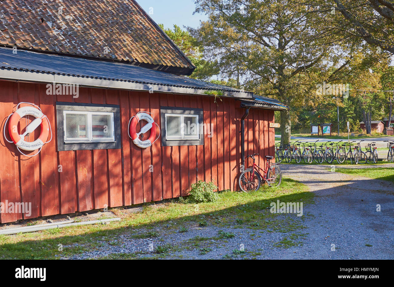 Bicycles to rent on Uto island, Stockholm archipelago, Sweden, Scandinavia Stock Photo