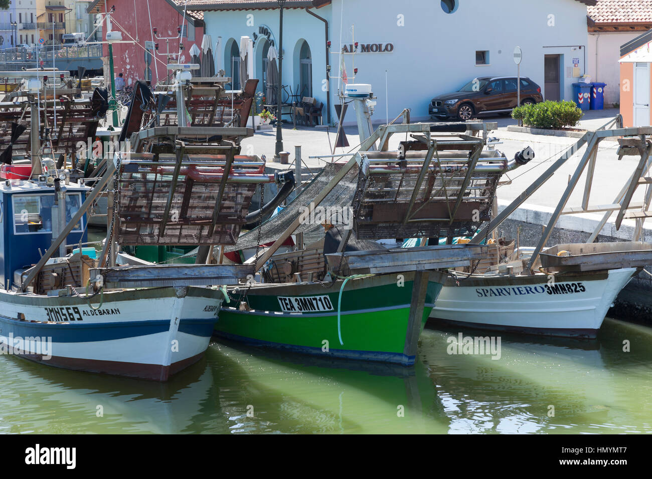 Fishing boats in dock, Marano lagunare, Friuli Stock Photo
