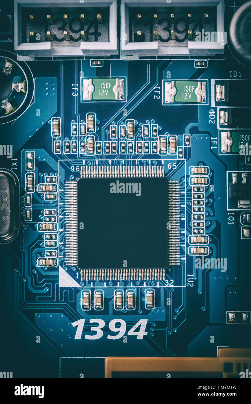 Integrated semiconductor microchip/microprocessor on blue circuit board