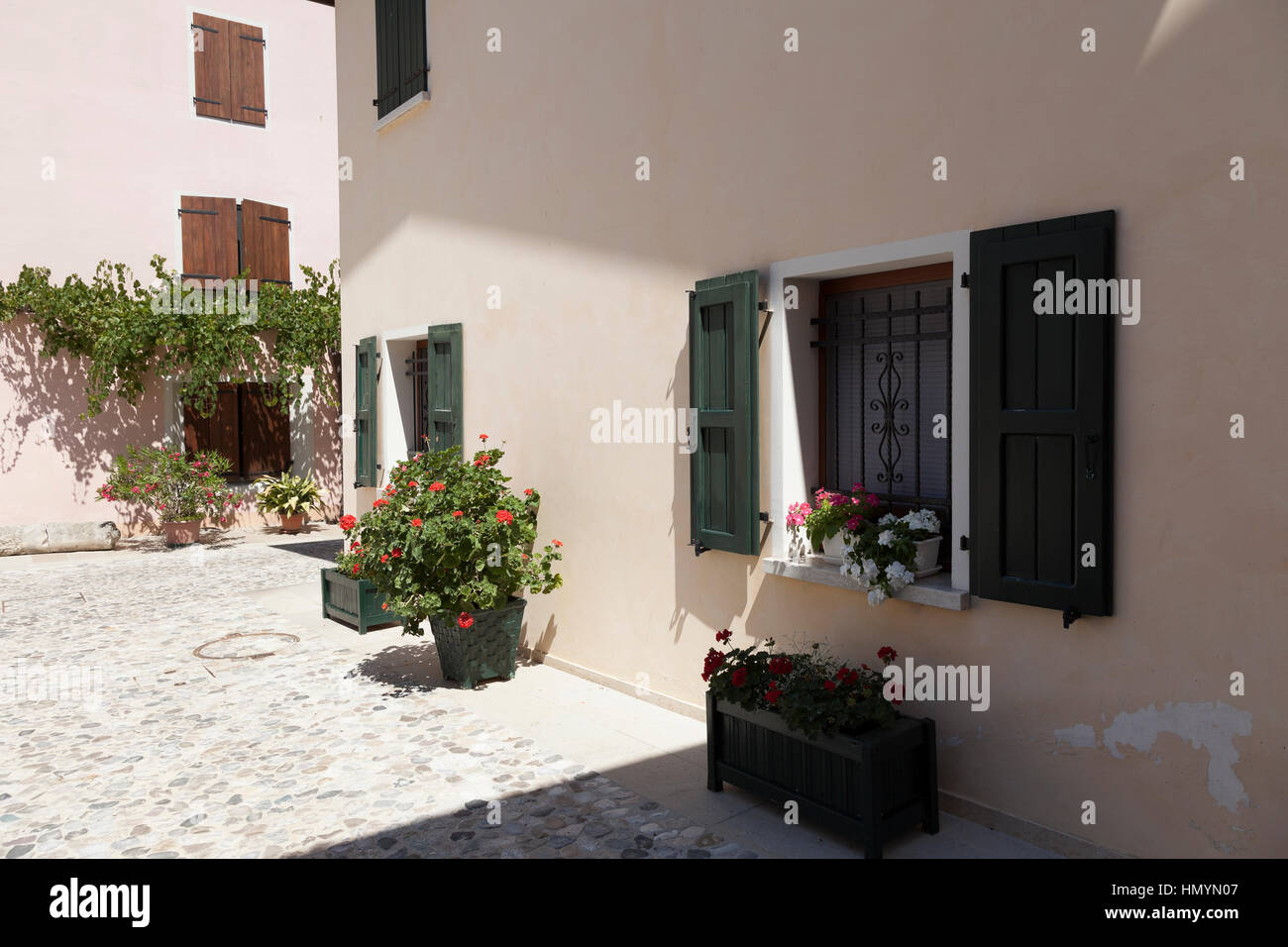 Small square in the village of Valvasone, Friuli Stock Photo