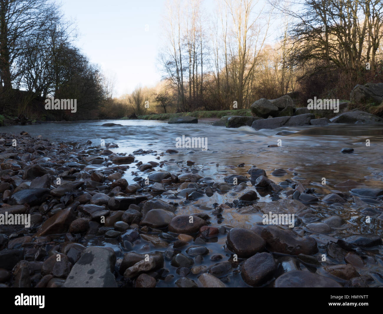 The River Medlock running through Daisy Nook Country Park in Oldham, Greater Manchester Stock Photo