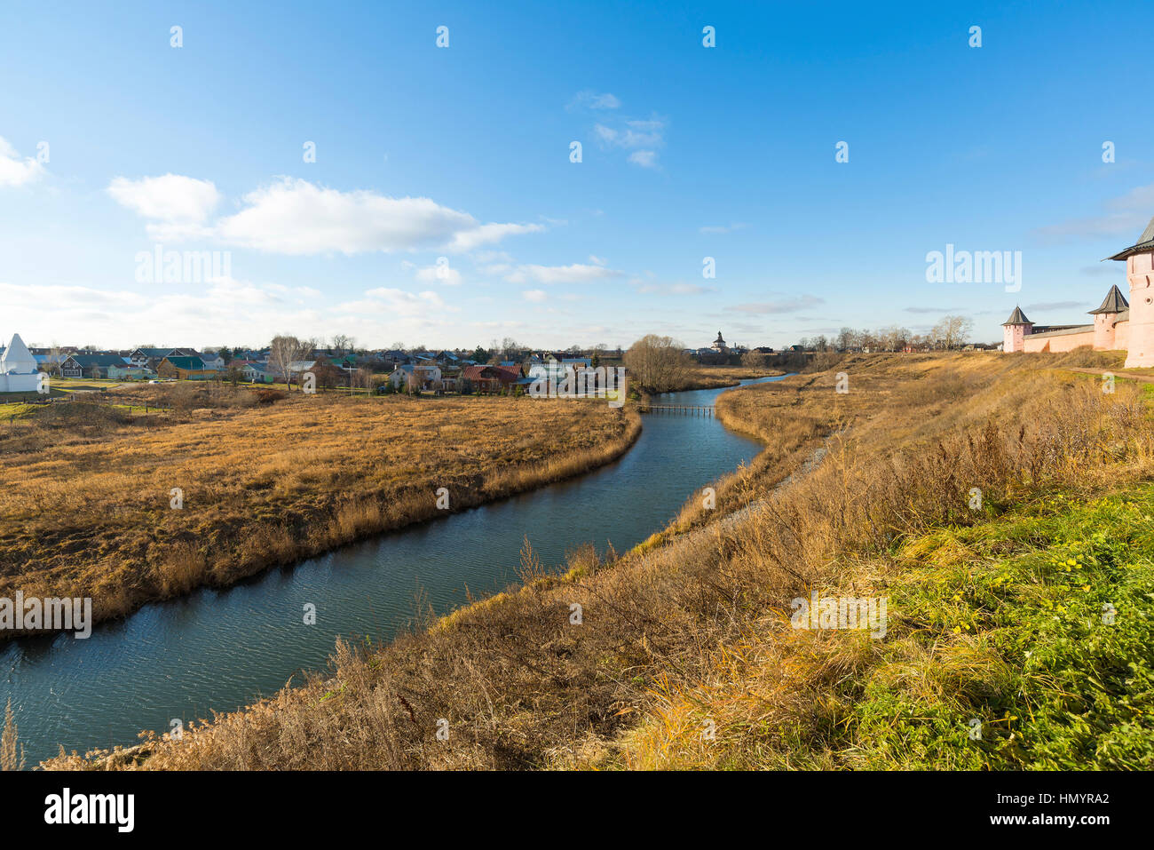 Suzdal, Russia -06.11.2015.  Landscape with  river Kamenka. Golden Ring of  a Travel Stock Photo