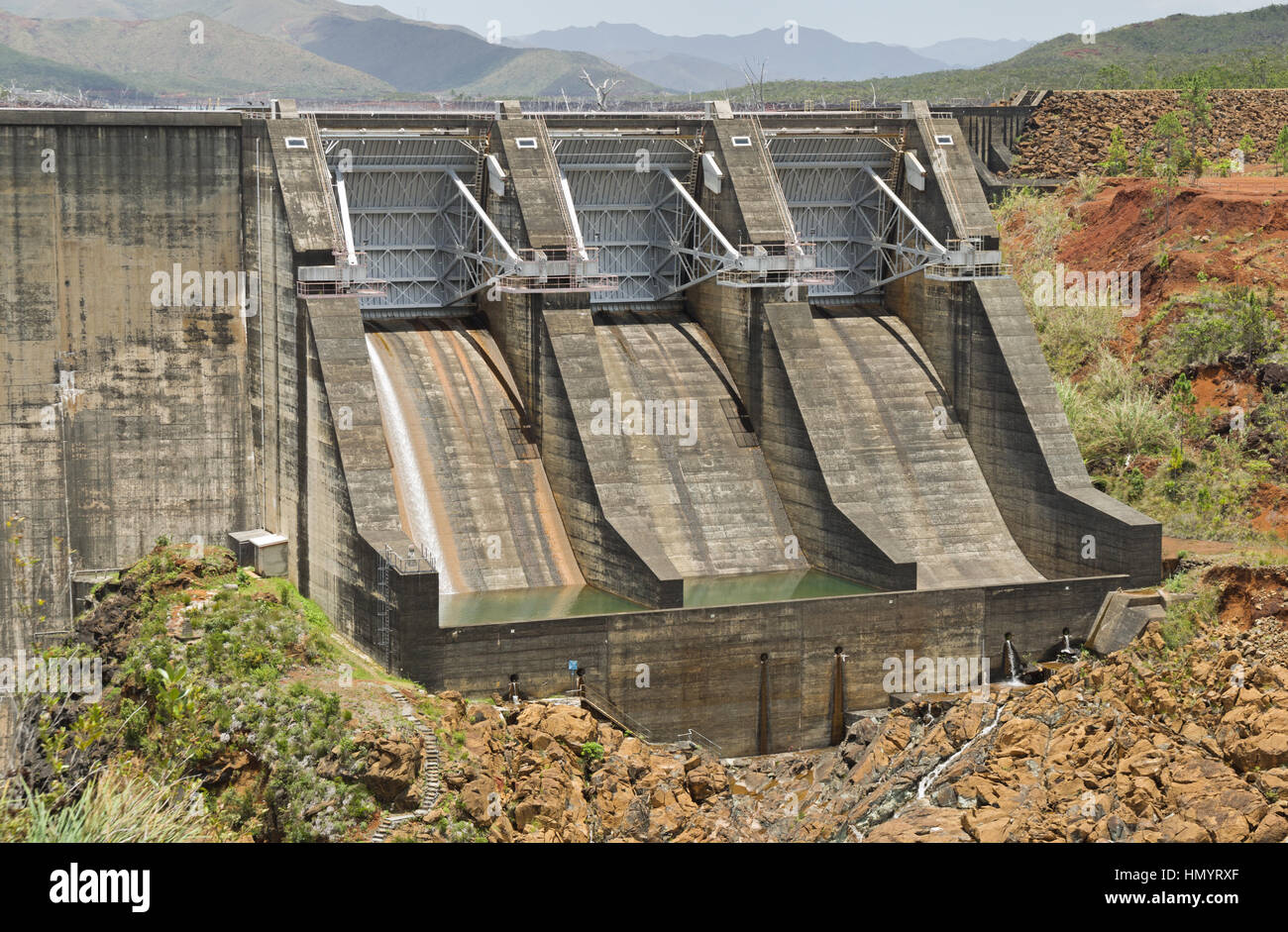 concrete arch Yate Dam spillway in New Caledonia Stock Photo 133377175