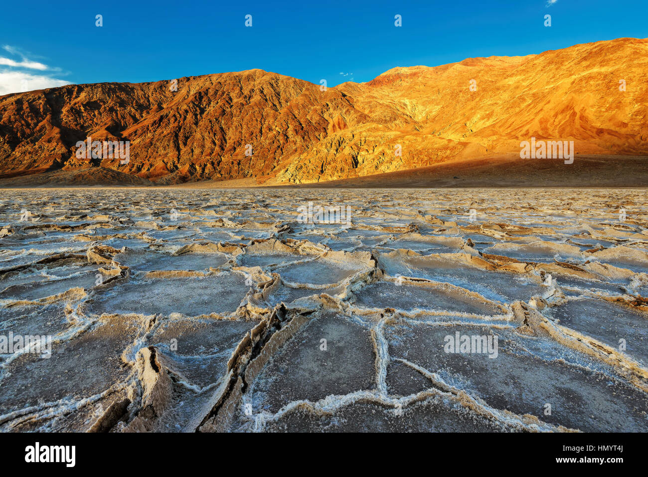 Sunset over Badwater basin, Death Valley National Park, California. Stock Photo