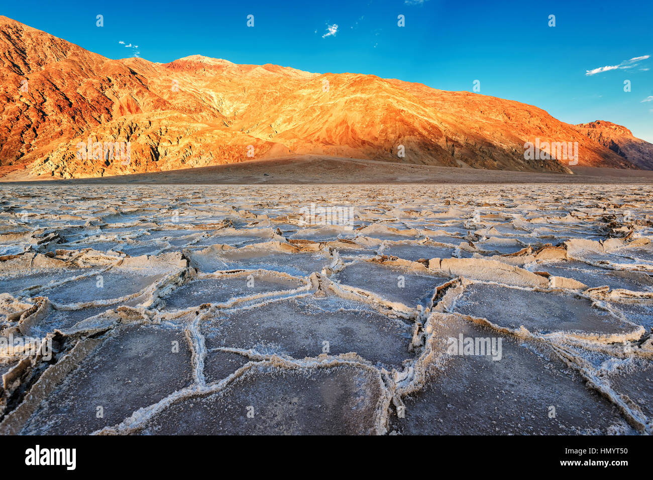 Sunset at Badwater basin, Death Valley National Park, California. Stock Photo