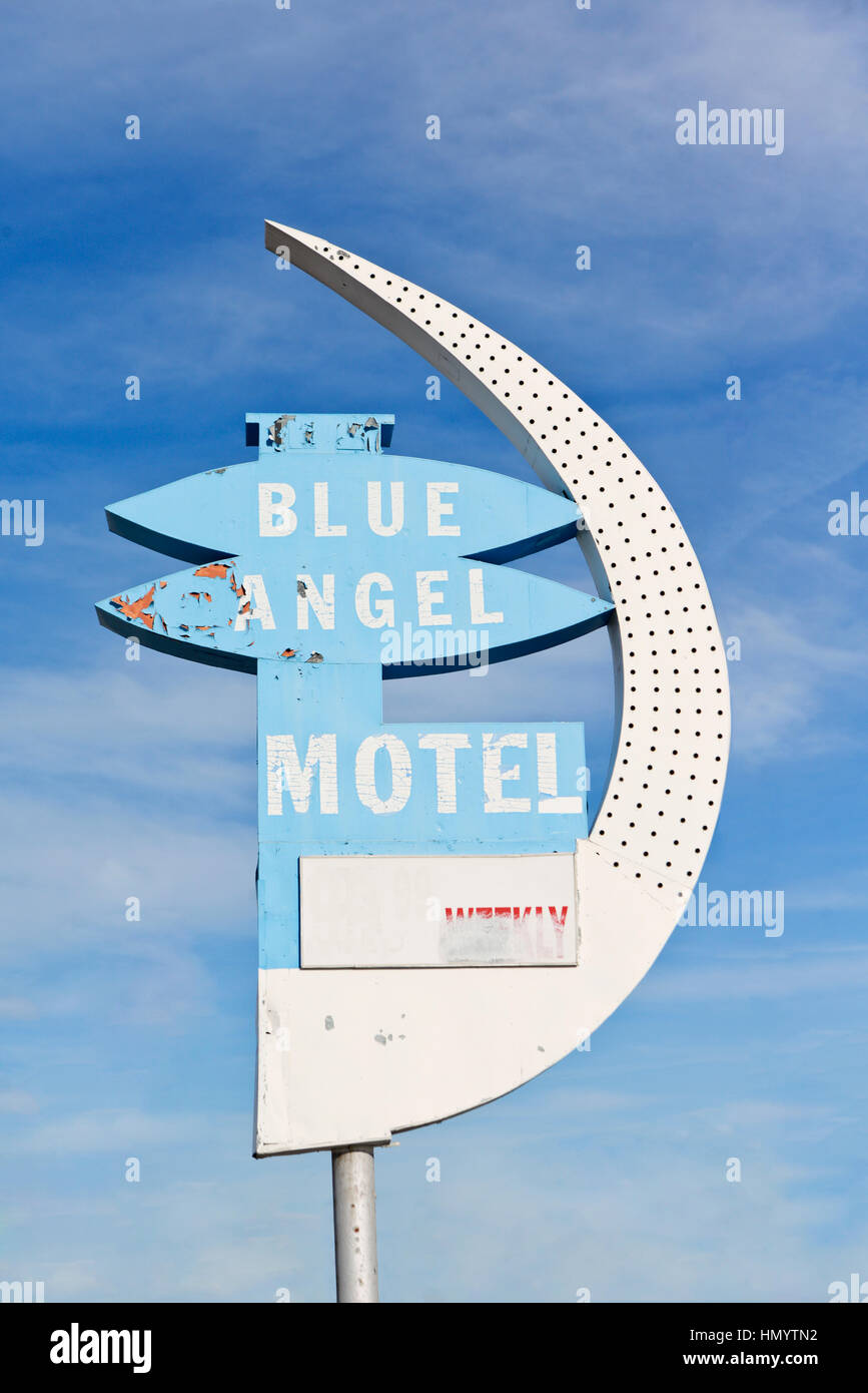 The Blue angel Motel Sign in old Las Vegas,  'The angel in Sin City' Stock Photo